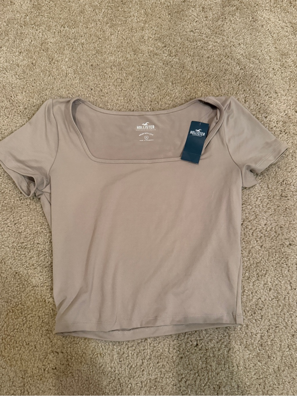 Hollister Women's Square-Neck Crop Top - Taupe Beige